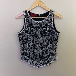 J Laxmi 80’s Vintage Black Sleeveless Top with White Beading size Medium Party